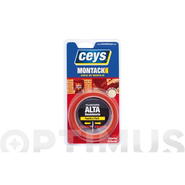 CINTA ADHESIVA 2 CARAS MONTACK REFORZADA 2.5M 19MM