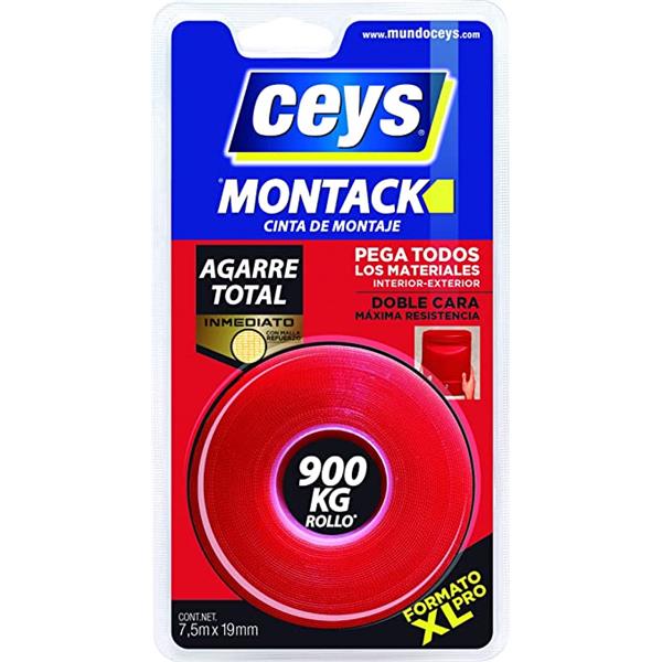 CINTA ADHESIVA 2 CARAS MONTACK PRO REFORZADA 19MM *FORMATO XL 900KG*