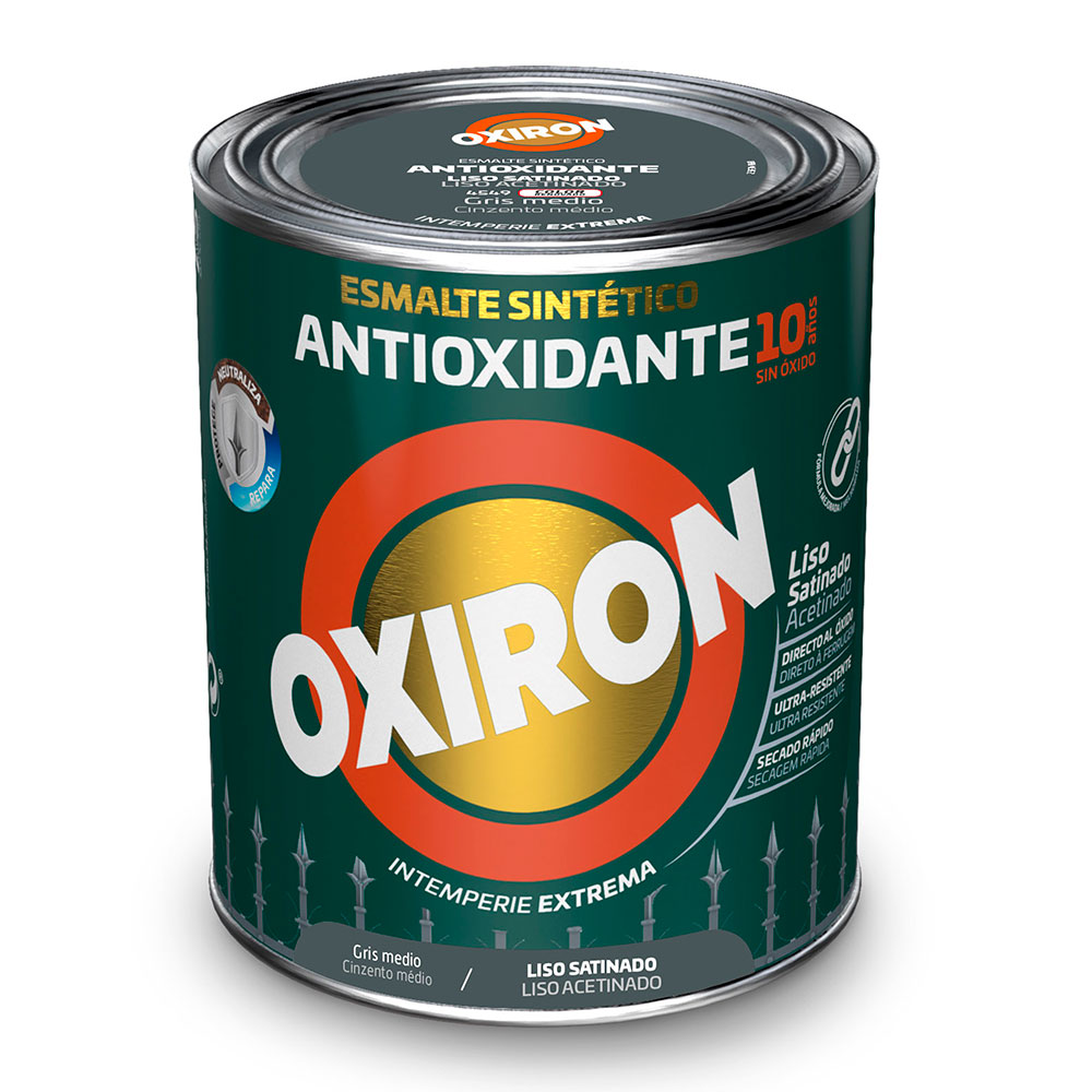 Oxiron Esmalte Antioxidante Liso Satinado Gris Medio 0,75l