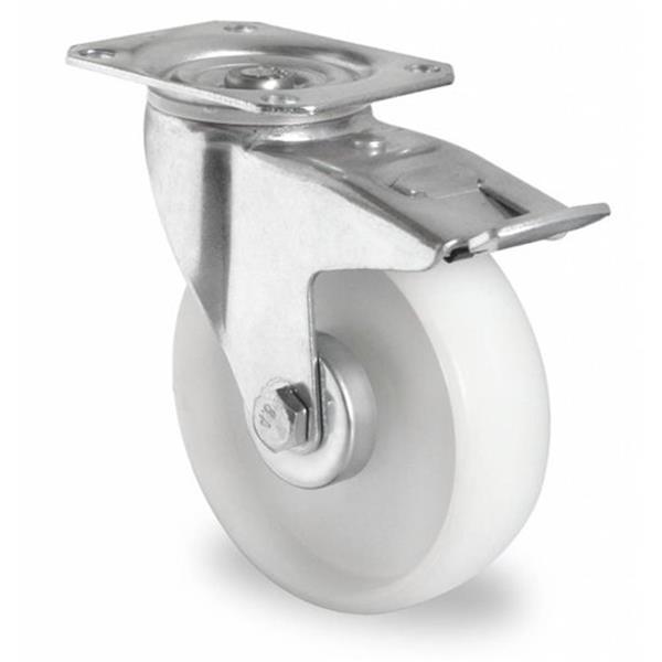 RUEDA 125 BASE GIRATORIA CON FRENO NYLON 300KG 152MM ALTO ZINCADA