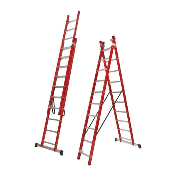 ESCALERA 7P 2T FIBRA VIDRIO ROJA