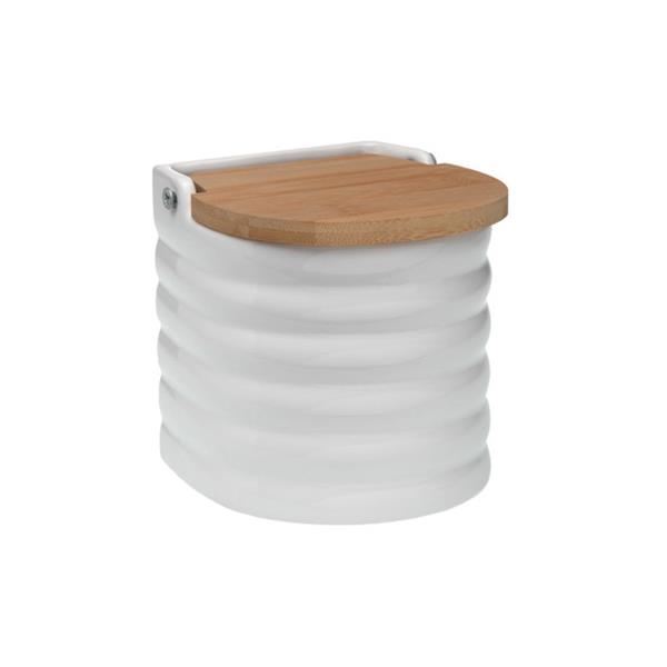 SALERO CERAMICA TAPA BAMBU SEMICIRCULAR GRABADO BLANCO RAYAS