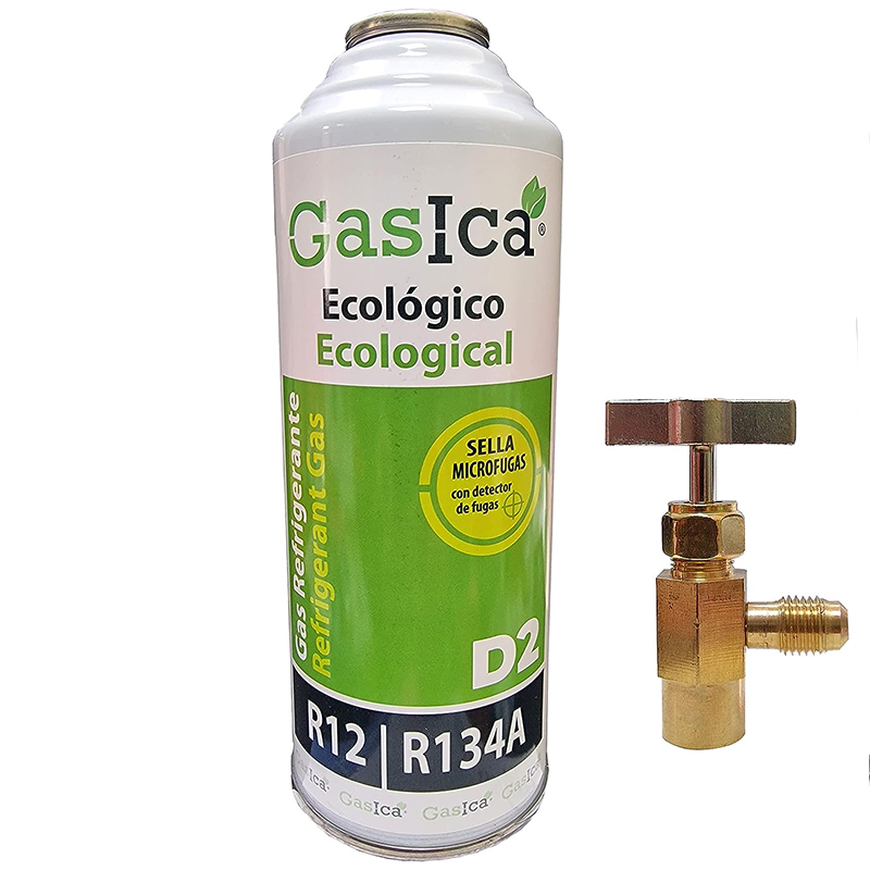 1 Botella Gas Gasica D2 226g + Valvula Alternativo R12, R134A Freeze Organico