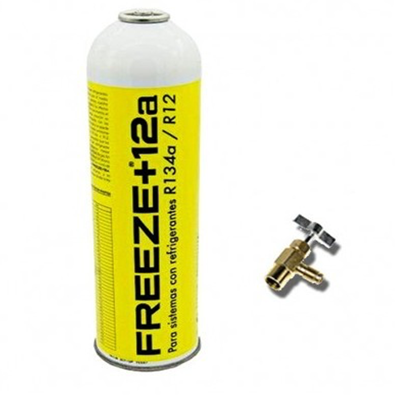 1 Botella Gas Refrigerante Freeze +12a 420Gr + Valvula Organico Sustituto R12, R134A
