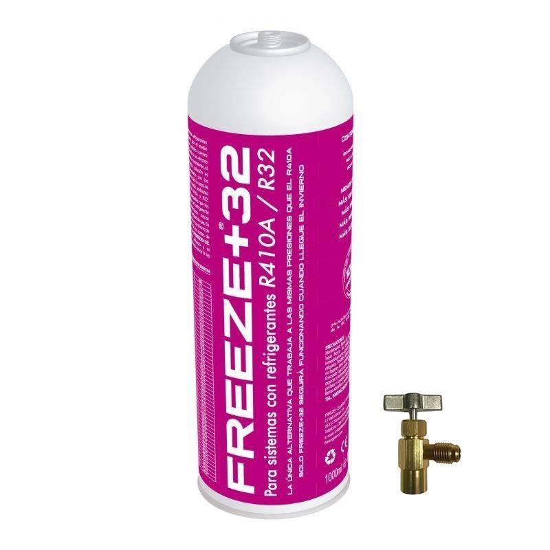 1 Botella Gas Refrigerante Freeze Organico +32 350Gr + Valvula Sustituto R32, R410A