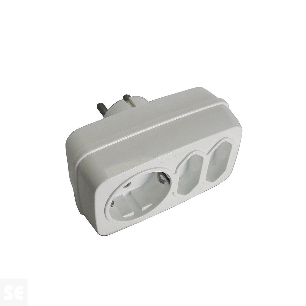 Adaptador Triple Mixto Frontal Blanca 16a/2x10a 250v