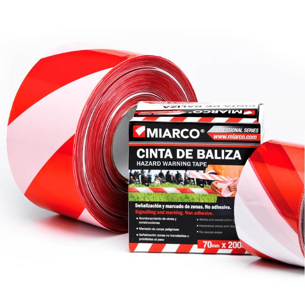 CINTA SEÑALIZACIÓN BALIZAR ROJA/BLANCA ROLLO 200M 7CMS MIARCO