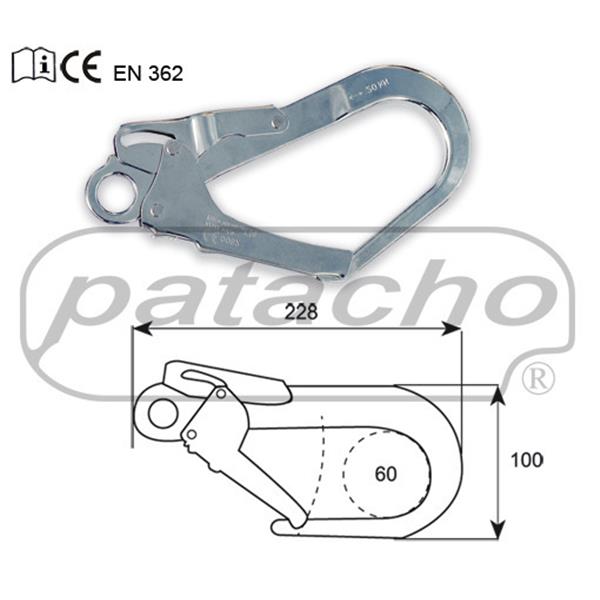 MOSQUETON GRAN APERTURA SEGURIDAD ACERO PARA ARNES MOS266