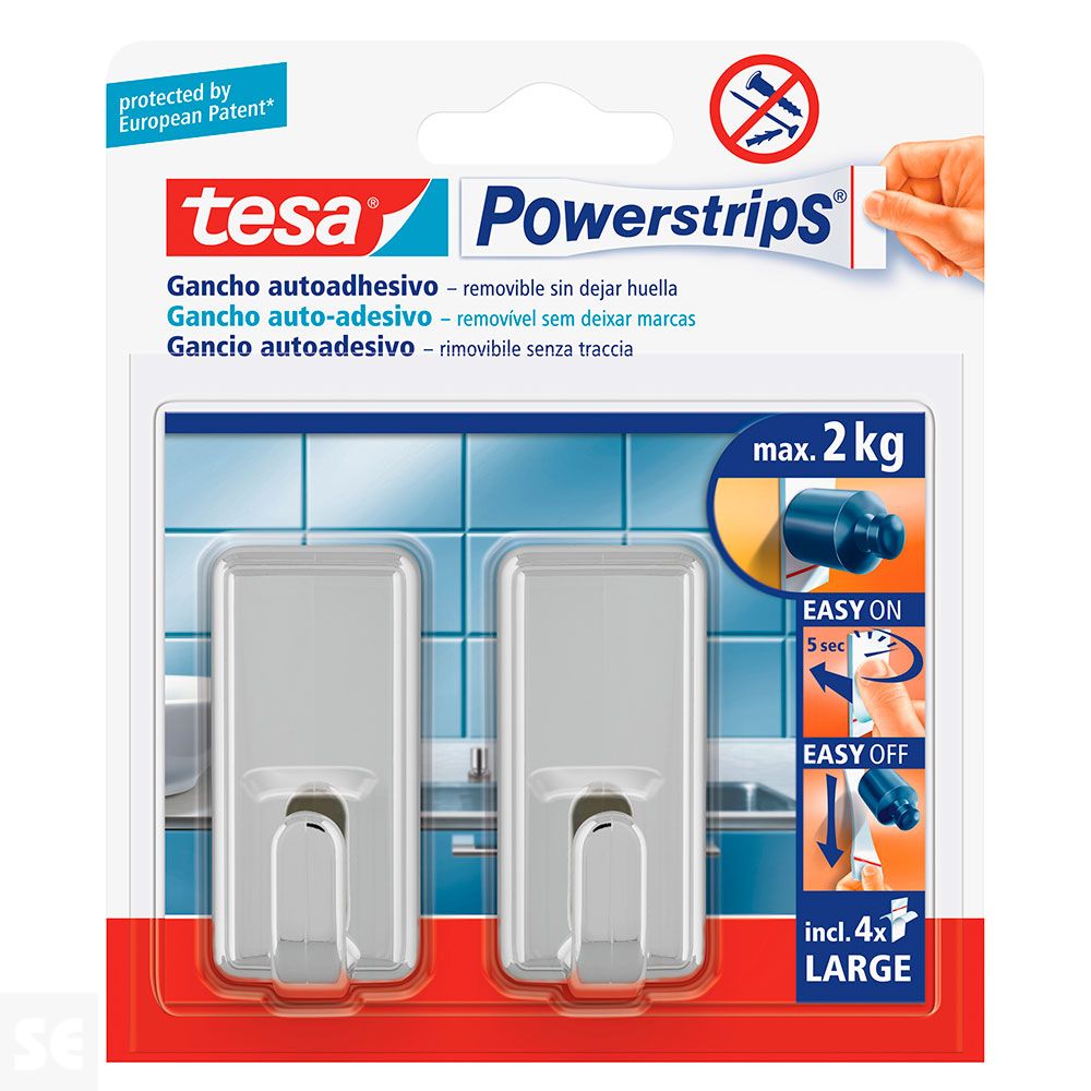 Ganchos Grandes + 4 Tiras Clasicos Cromados