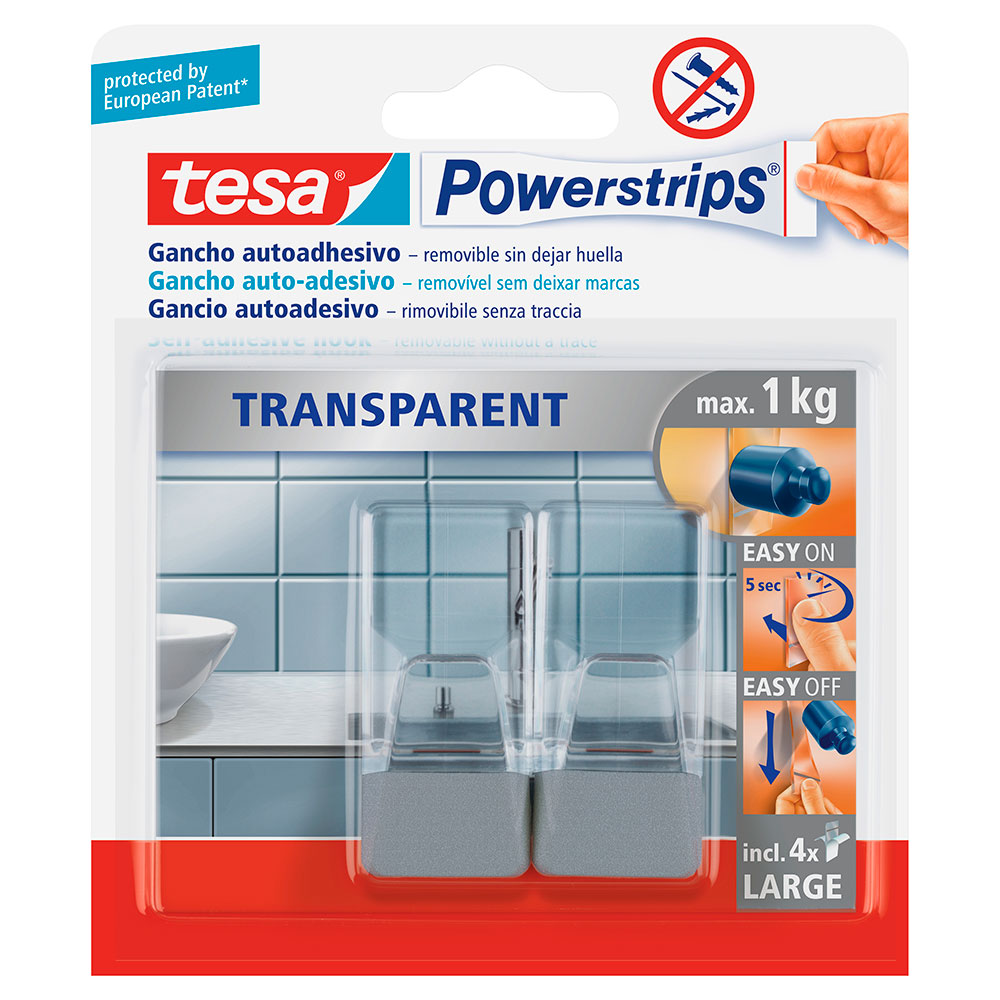 Gancho Grande Combinado Acero Transparente 2 Ganchos+4 Tiras