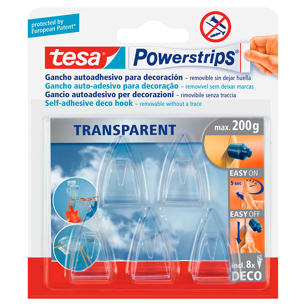 Ganchos Deco Powerstrips Transparente 5 Ganchos+8 Tiras