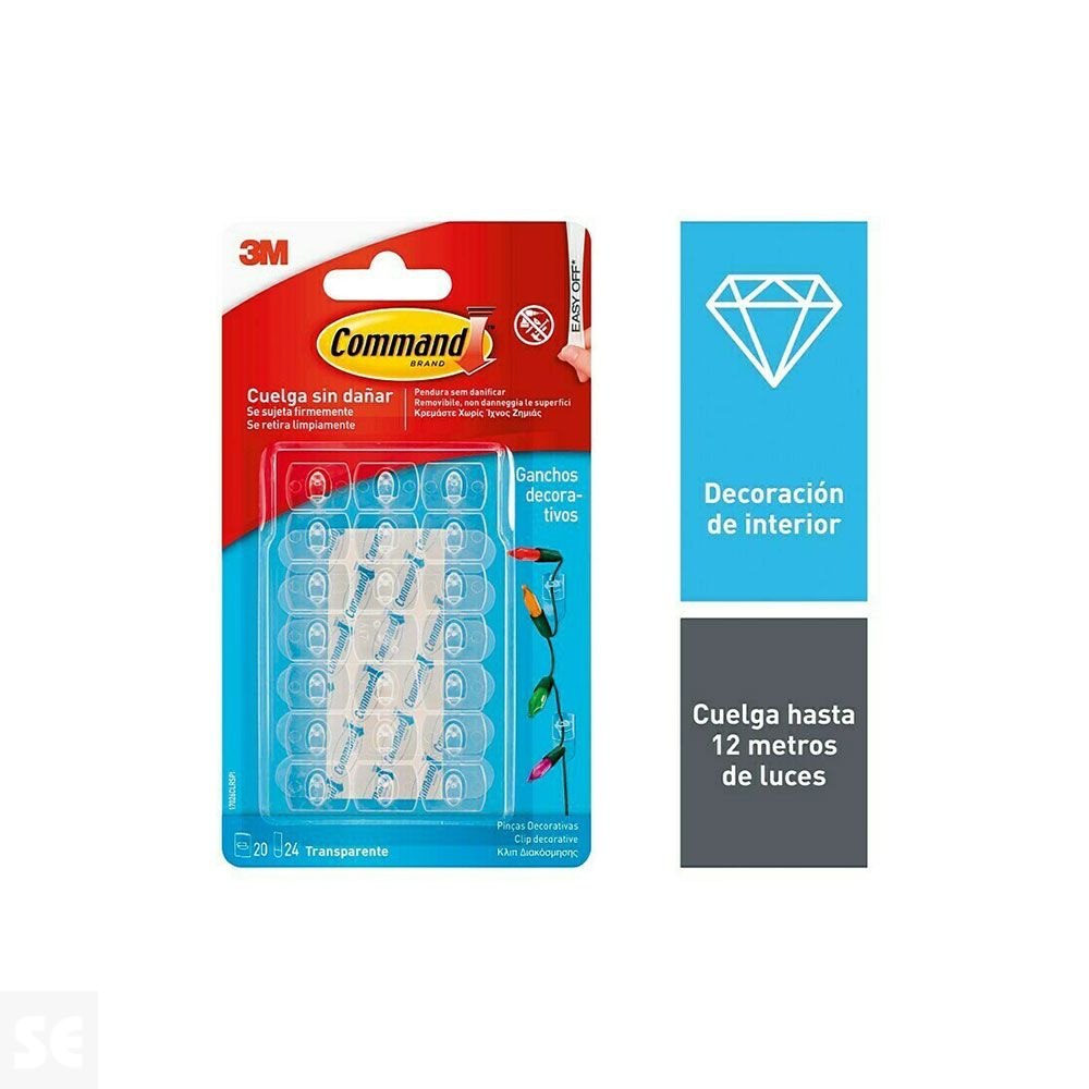 Gancho Command Decoración Mini Clips Tiras Transparentes