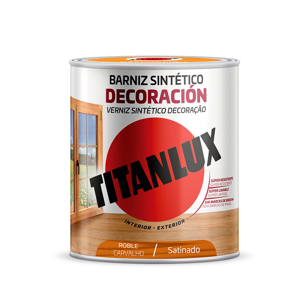 Barniz Sintético Deco. Titanlux Satinado Roble 0,75L