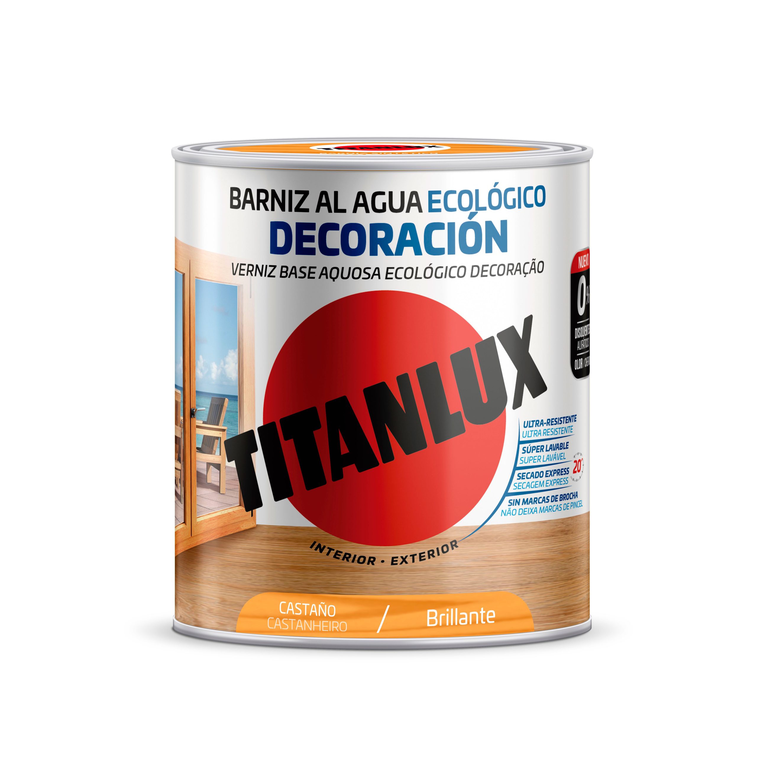 Barniz Al Agua Eco Deco Titanlux Brillante Castaño 0,75L