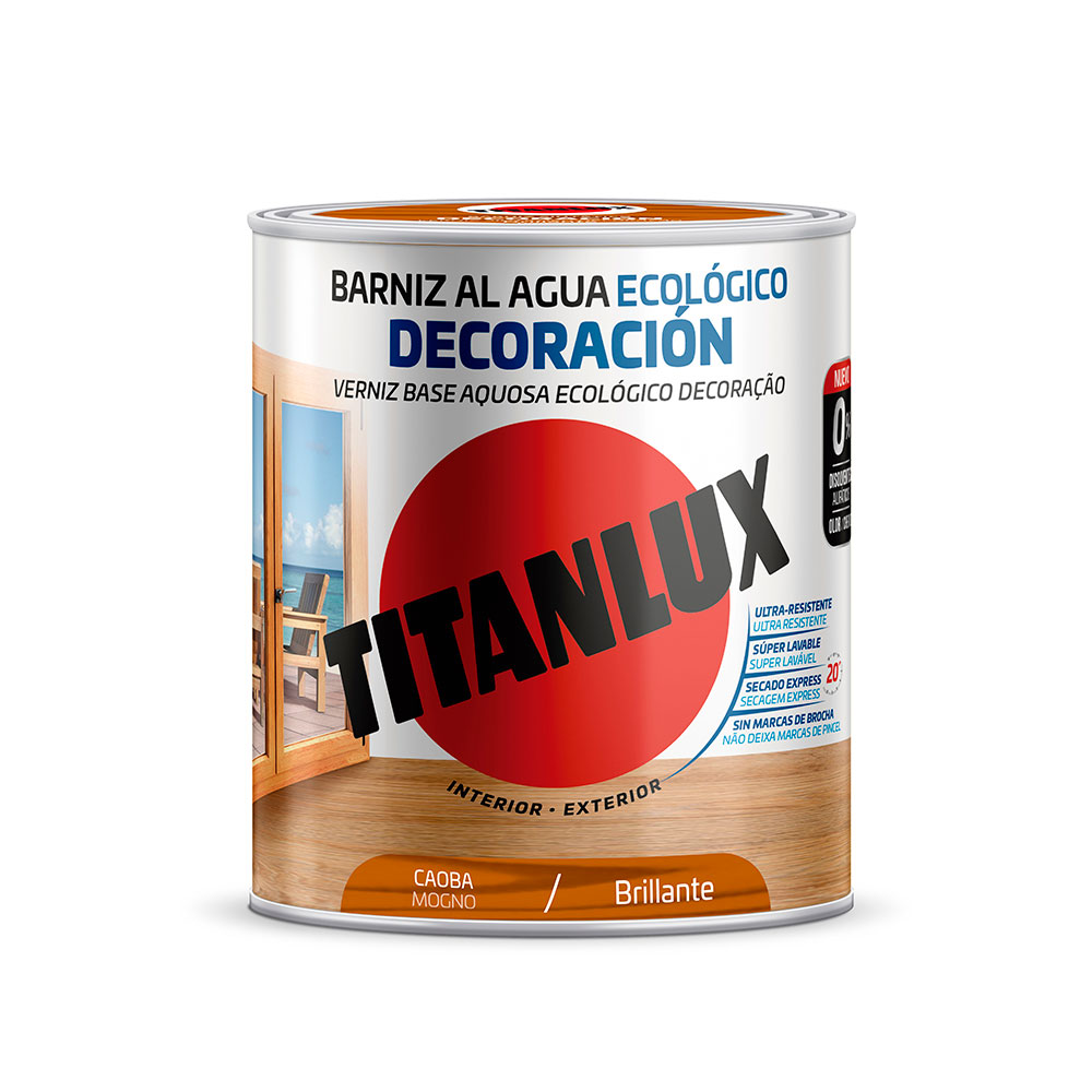 Barniz Al Agua Eco Deco Titanlux Brillante Caoba 0,25L