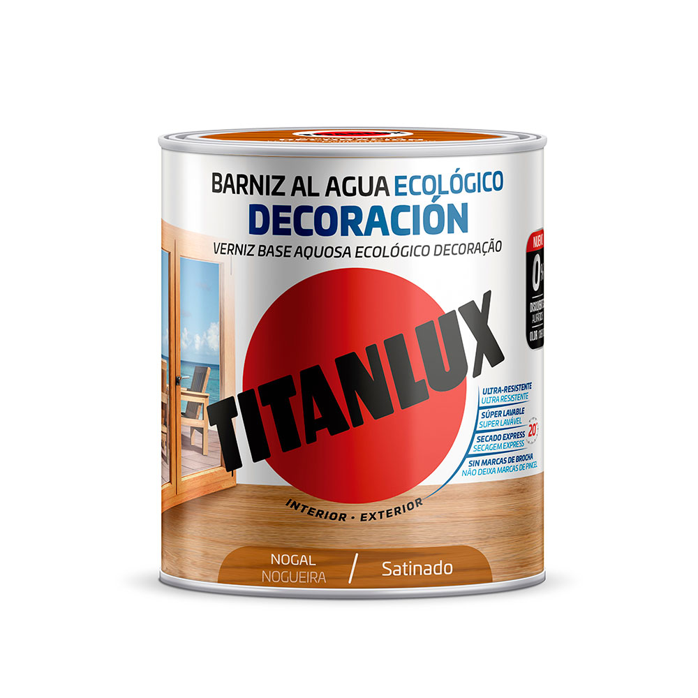 Barniz Al Agua Eco Deco Titanlux Satinado Nogal 0,75L