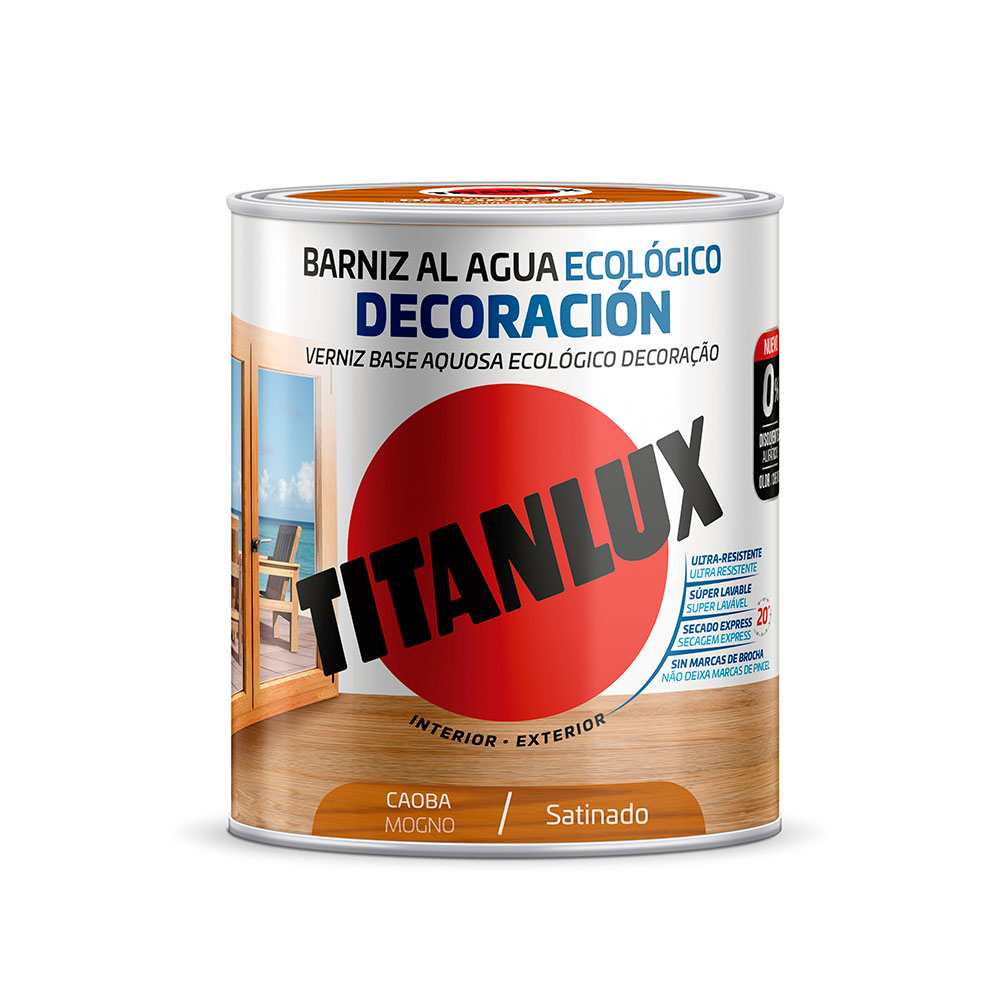 Barniz Al Agua Eco Deco Titanlux Satinado Caoba 0,75L