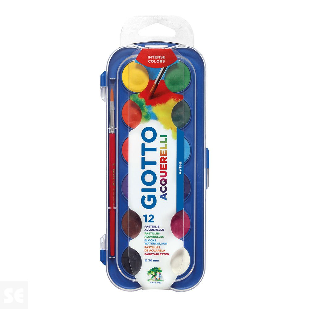 Giotto Acuarelas 30 Mm. Estuche 12 Uds. + Pincel