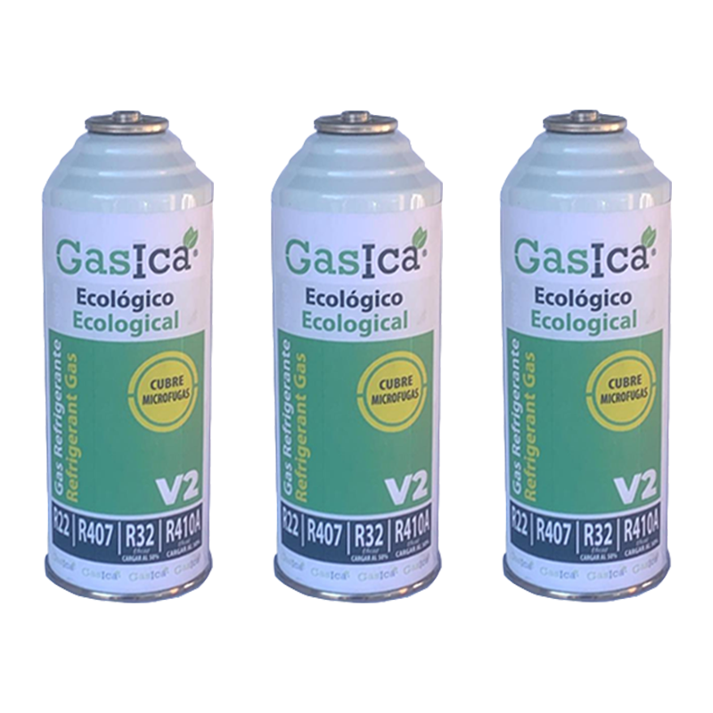 3 Botellas Gas Gasica V2 226Gr Alternativo R22, R32, R407C, R410A Freeze