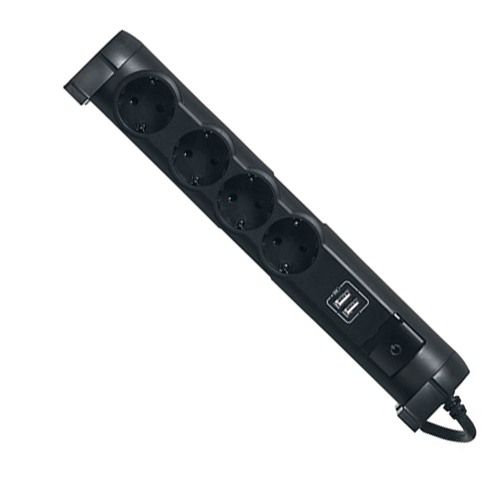 Bases Múltiple Negro 4x2p+T 1,5m/ 2 Usb