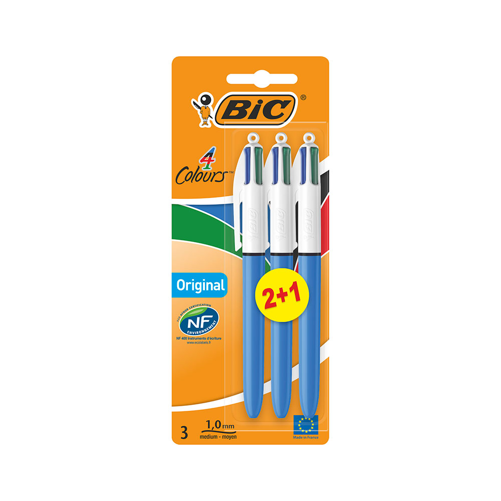 Bolígrafo Bic 4 Colores Clásico Blister 2+1