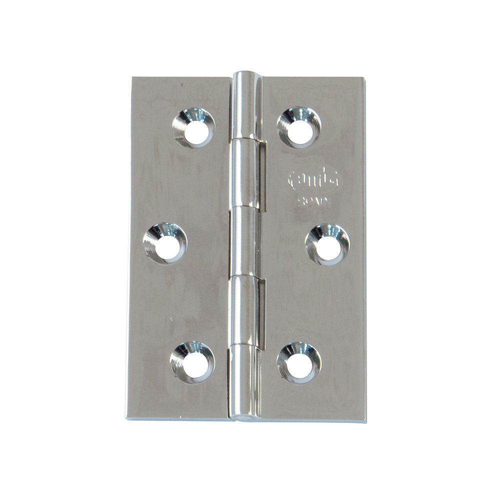 Bisagra fija latón pulido canto cuadrado sin remate 70x50x2mm. Mod. 1002