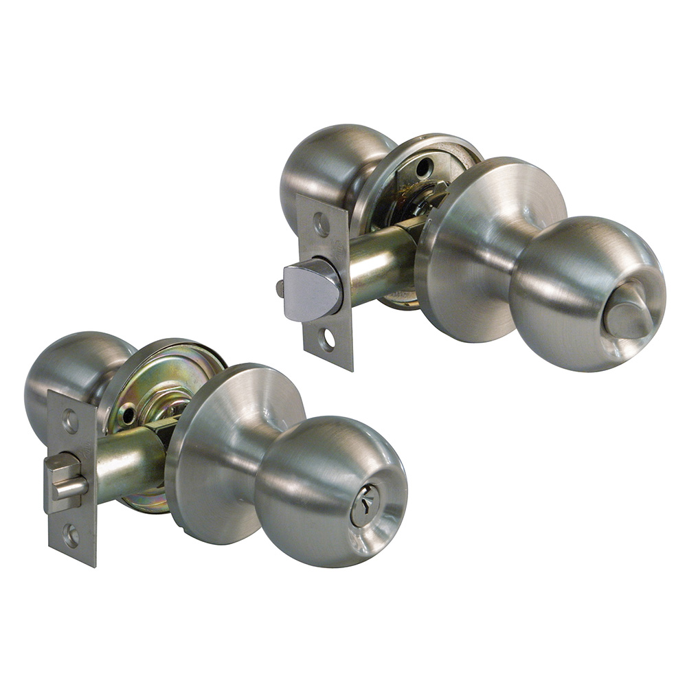 1 Juego 2 pomos entrada Latón cromado mate tipo bola y picaporte 60/70mm. Mod. 610