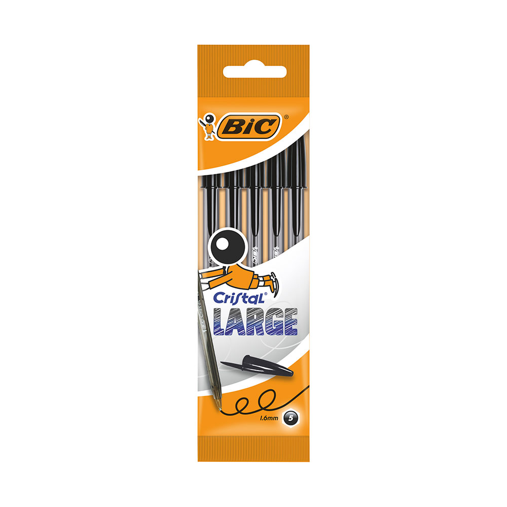 Bolígrafo Bic Cristal Large Negro (5 Unidades)