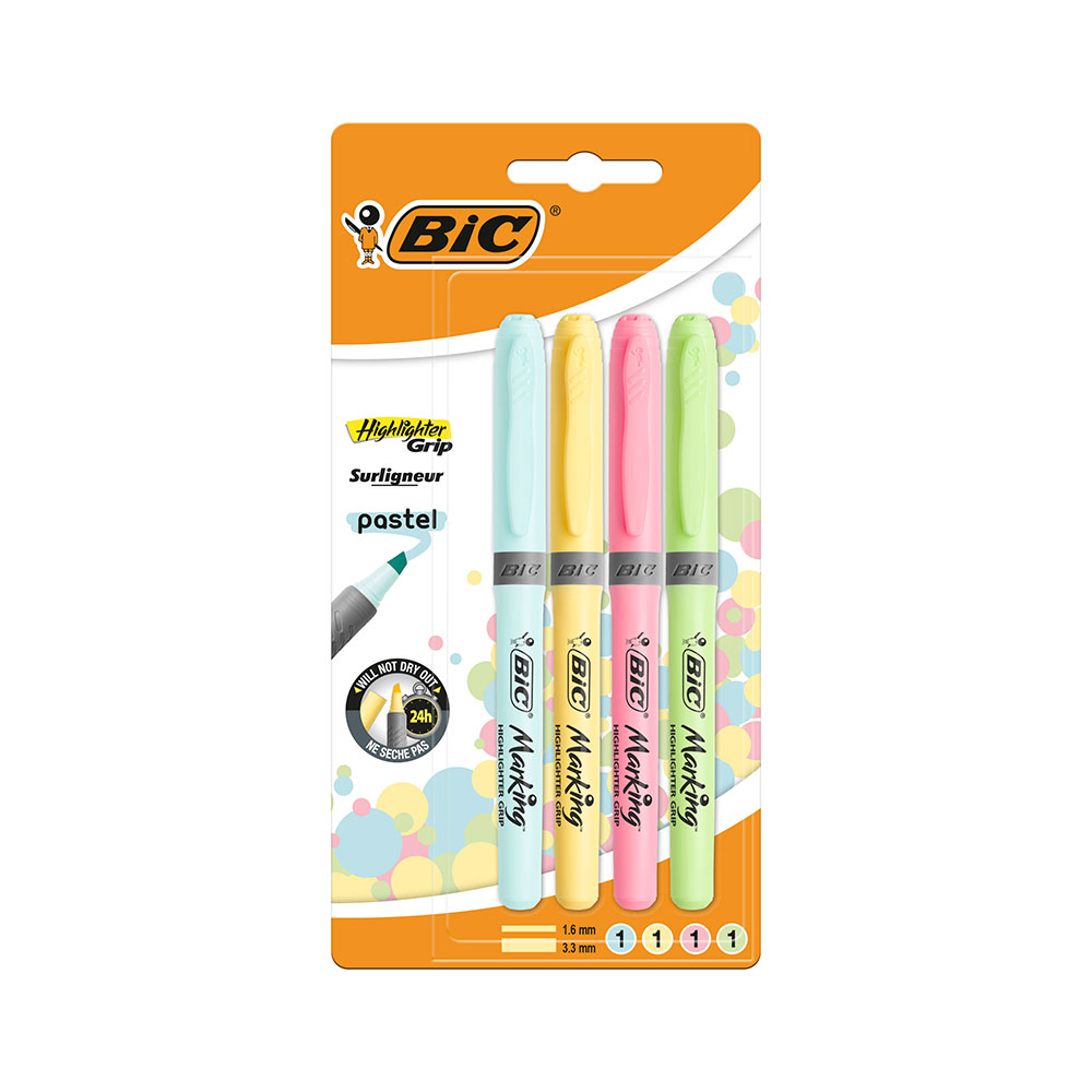 Highligter Grip Pastel Ast Bl4 Eu