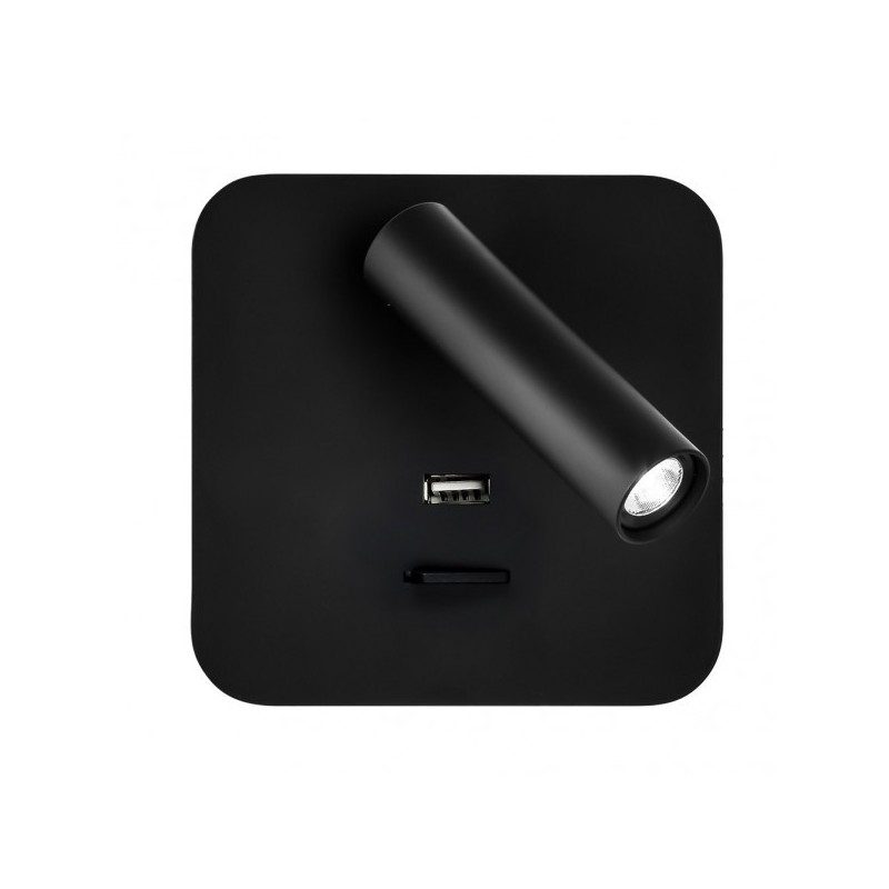 Aplique 3w 4000k Giotto Cuadrado Negro Puerto Usb 150lm C/interruptor 14x14x12cm Orientb