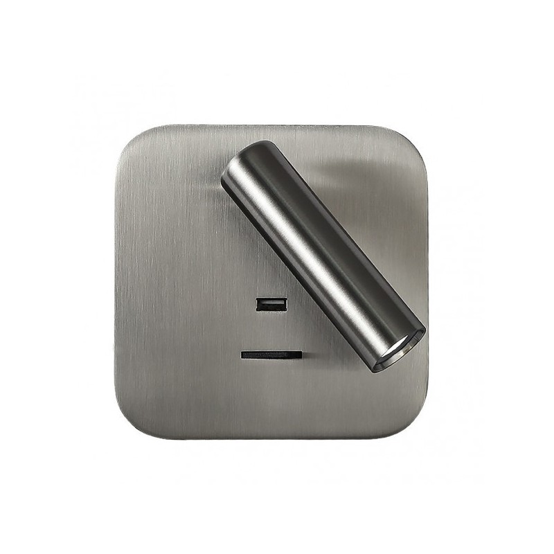 Aplique 3w 4000k Giotto Cuadrado Niquel Puerto Usb 150lm C/interruptor 14x14x12cm Orientb