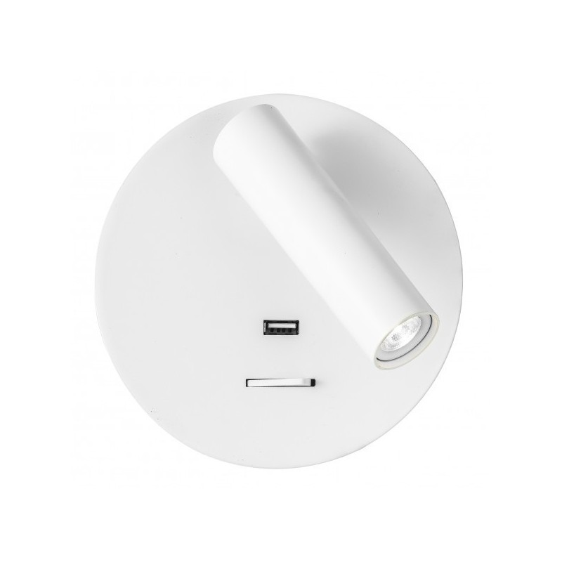 Aplique 3w 4000k Giotto Redondo Blanco Puerto Usb 150lm C/interruptor 14x14x12cm Orientb