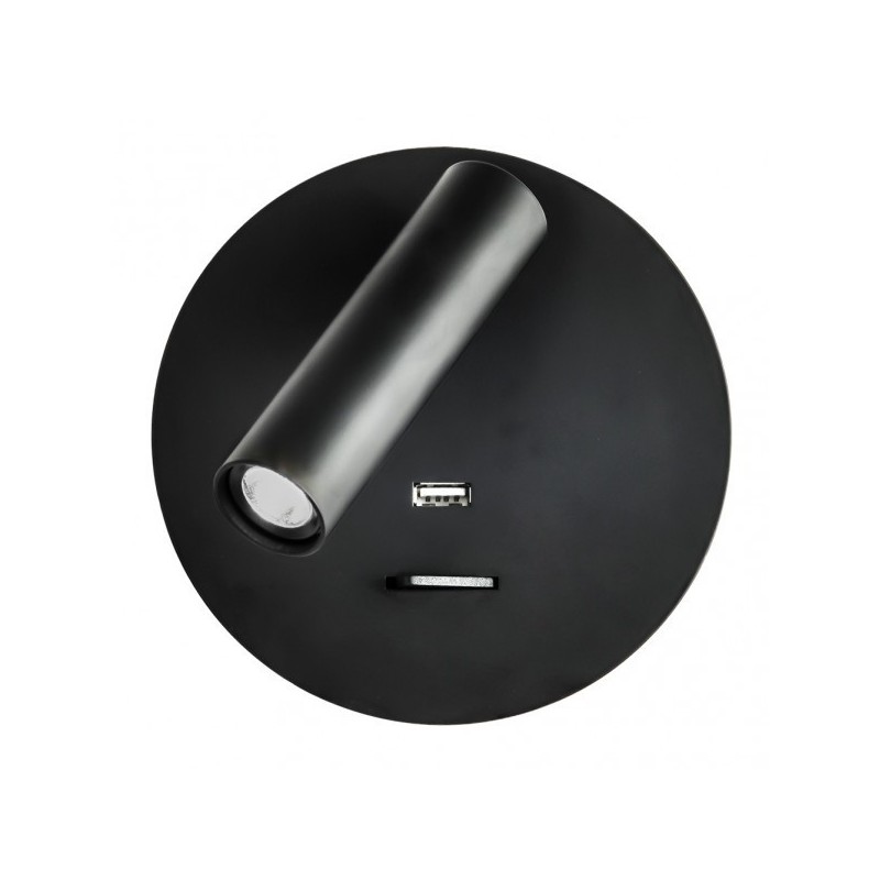 Aplique 3w 4000k Giotto Redondo Negro Puerto Usb 150lm C/interruptor 14x14x12cm Orientb
