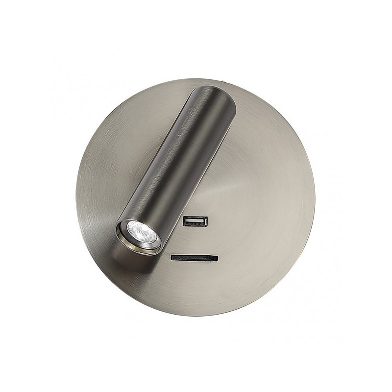 Aplique 3w 4000k Giotto Redondo Niquel Puerto Usb 150lm C/interruptor 14x14x12cm Orientb