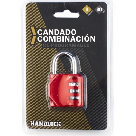 Candado combinacion reprogamable 30 mm handlock rojo