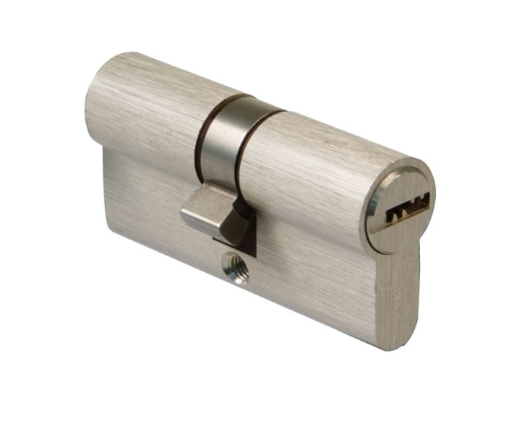 Cilindro de seguridad con 6 pines y leva de 15mm. 70 (30-40) en Latón cromado mate - Mod. 9850