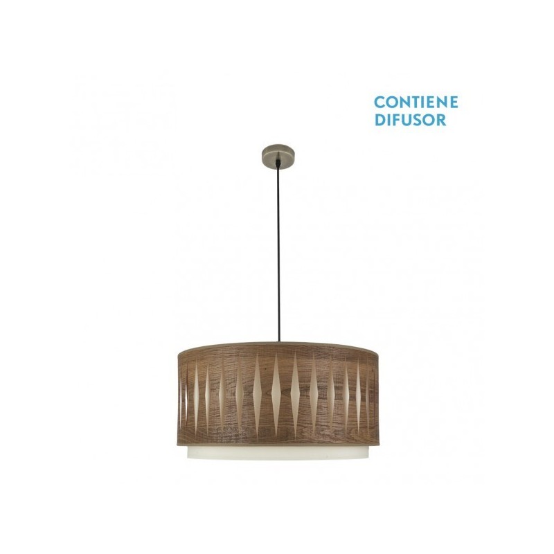 Colgante Alexandra 2xe27 Cuero/madera Oscura Regx50x50 cm