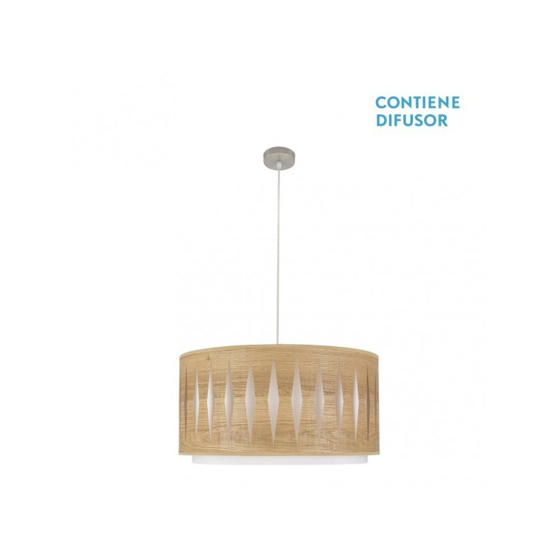 Colgante Alexandra 2xe27 Niquel/madera Clara Regx50x50 cm