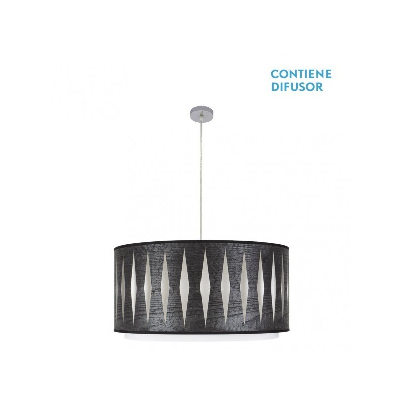 Colgante Alexandra 3xe27 Cromo/Madera Negra Regx60x60 cm