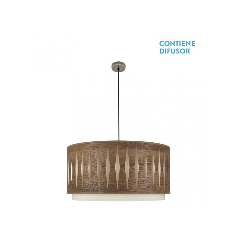 Colgante Alexandra 3xe27 Cuero/madera Oscura Regx60x60 cm