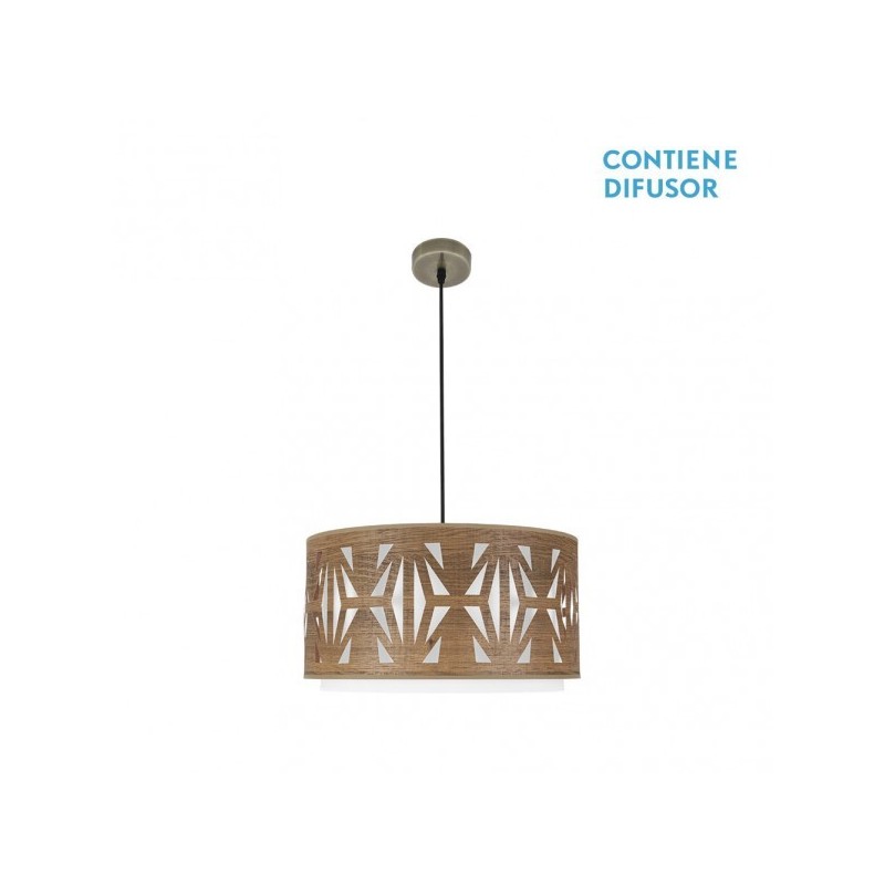 Colgante Katerina 2xe27 Cuero/madera Oscura Regx50x50 cm