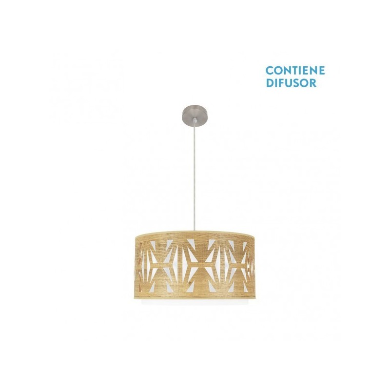 Colgante Katerina 2xe27 Niquel/Madera Clara Regx50x50 cm