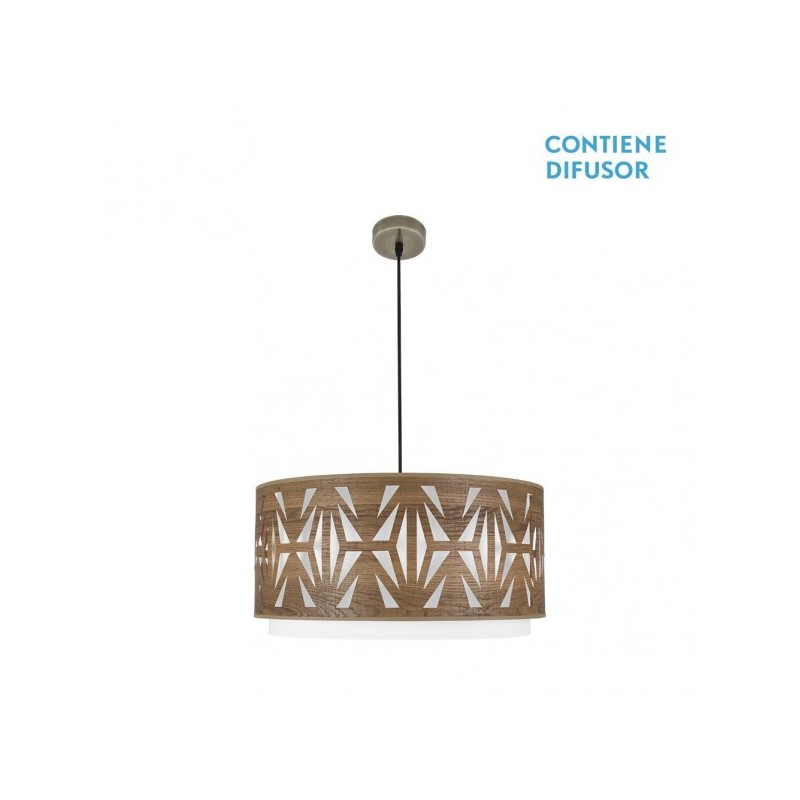 Colgante Katerina 3xe27Cuero/madera Oscura Regx60x60 cm