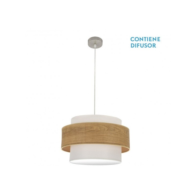 Colgante Myriam 2xe27 Níquel/madera Clara Regx50x50 Cm