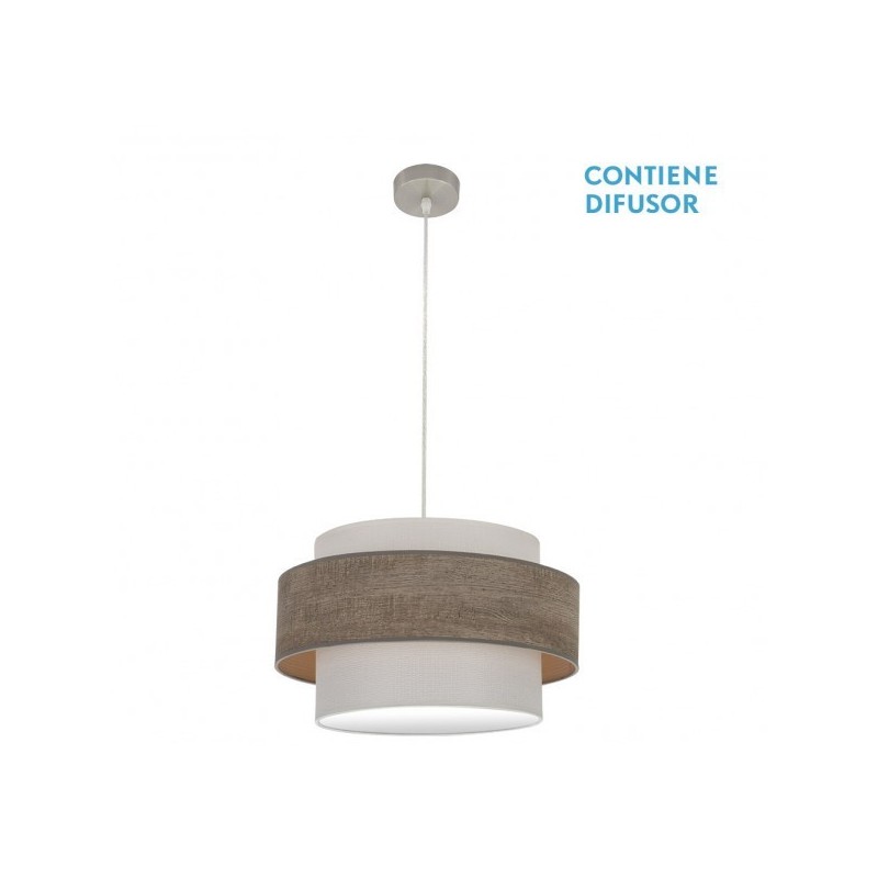 Colgante Myriam 2xe27 Niquel/madera Gris Regx50x50 Cm