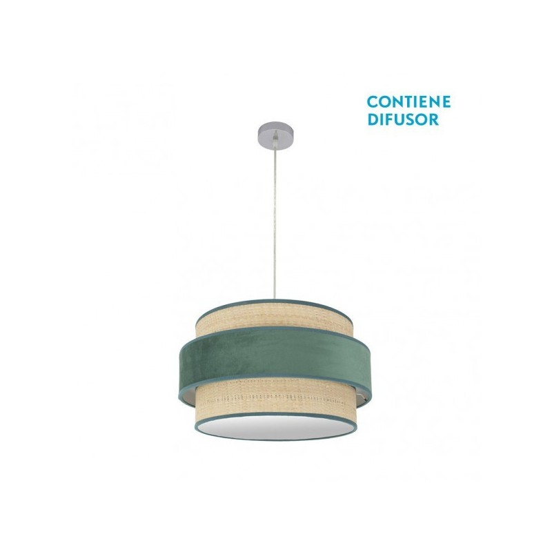 Colgante Reyes 2xe27 Cromo/natural-verde Regx50x50 Cm