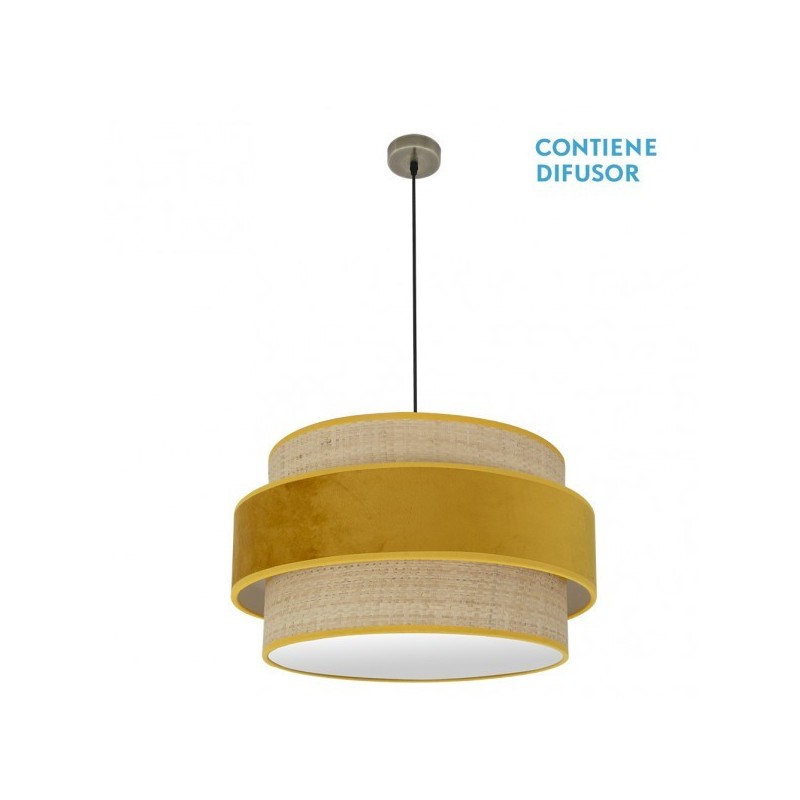 Colgante Reyes 3xe27 Cuero/natural-yema Regx60x60 Cm