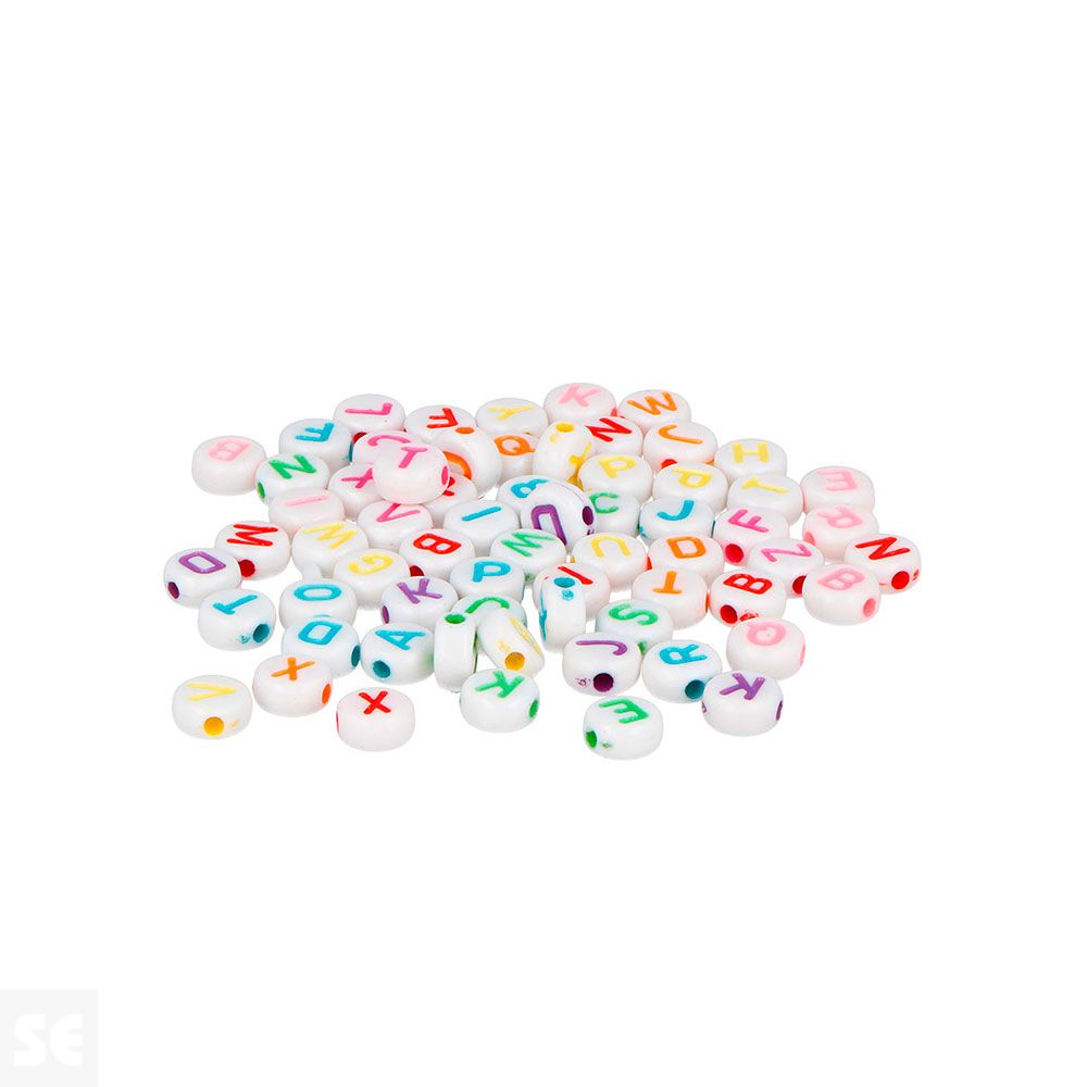 Cuentas Plástico Redondas Letras Blancs/Colores