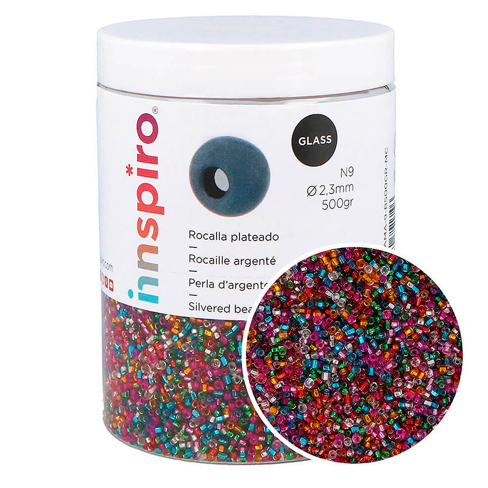 Bote Cuentas Vidrio 9 Diamantes Multic. 2.5mm. 500gr.+- DIAMA-9-B500