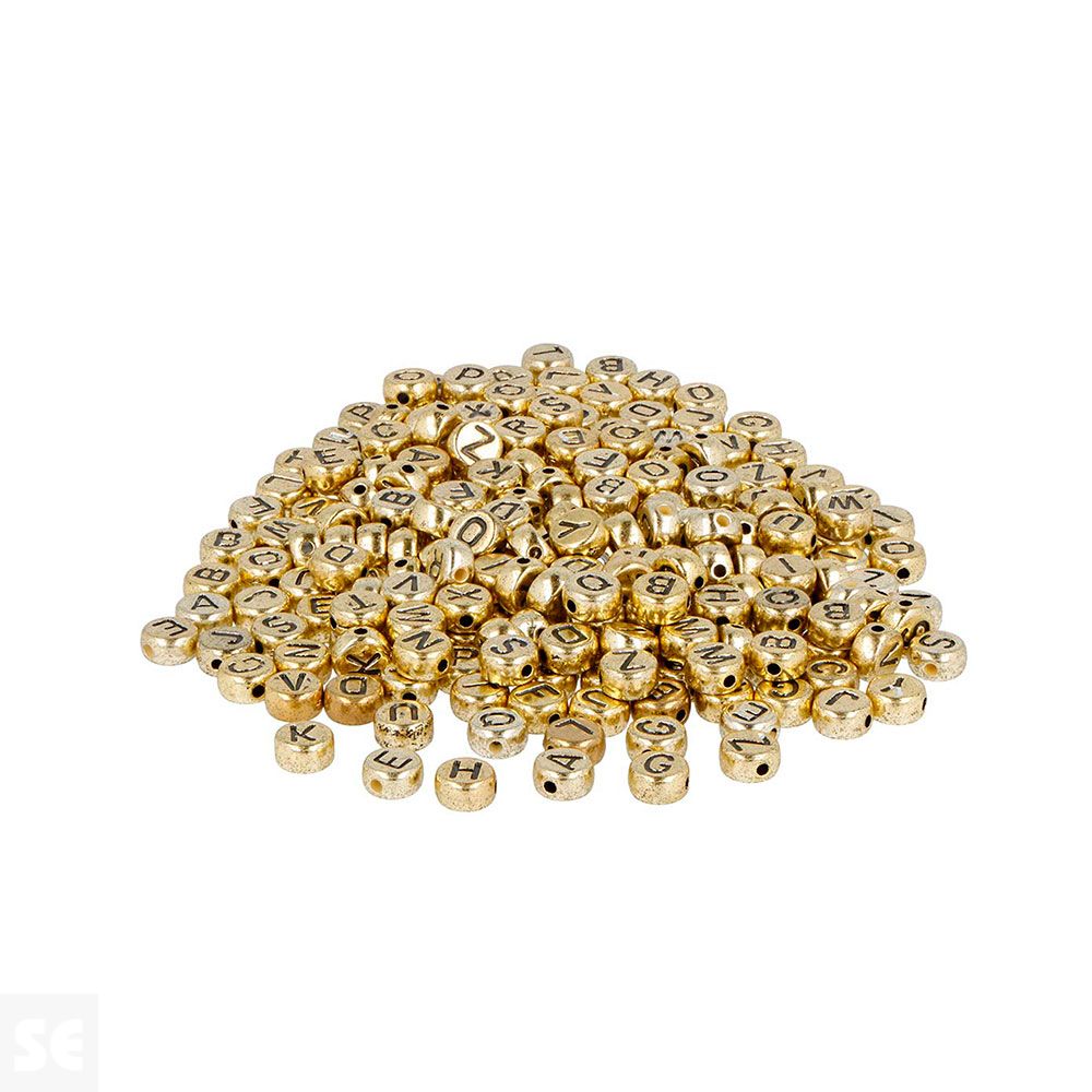 Cuentas Plástico Redondas Letras Doradas